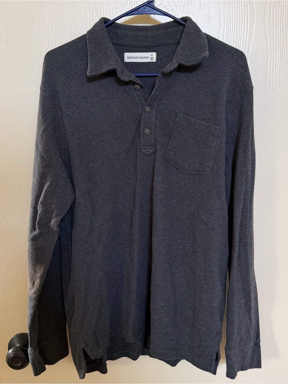 Mutual Weave Long Sleeve Polo Shirt - Charcoal